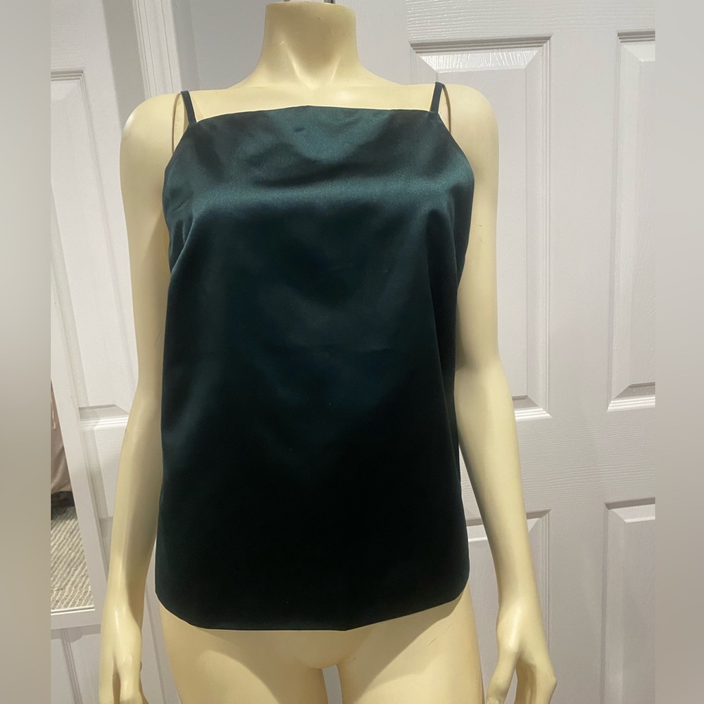 Elegant Dark Green Satin Cami Top/ Size M